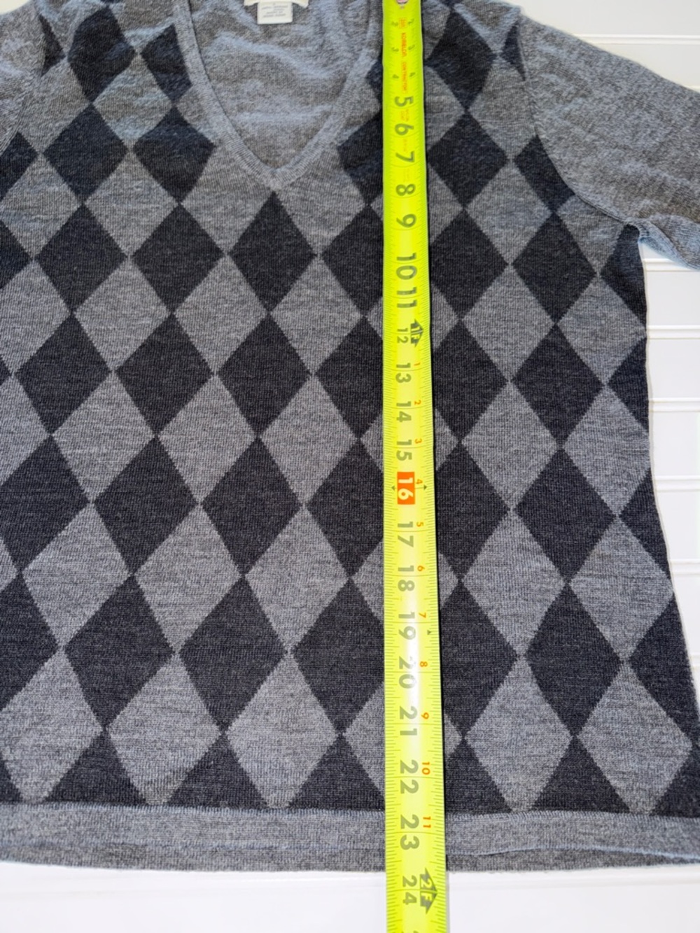 346 Brooks Brothers Gray Argyle V-Neck Sweater Women‎ L Merino Wool - Picture 5 of 7